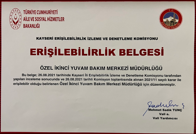 İkinci Yuvam Bakım Merkezi TSE Belgesi