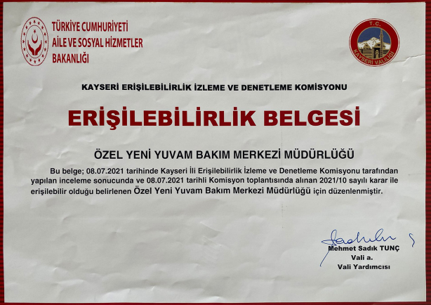 Yeni Yuvam Bakım Merkezi TSE Belgesi